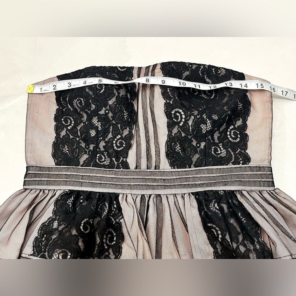 Aidan by Aidan Mattox Elegant Black Lace and Light Pink Strapless Mini Dress - Picture 7 of 16